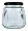 Brocal de vidrio 380 ml tapa negra rayado – Diseño moderno y funcional