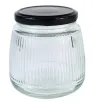 Brocal de vidrio 380 ml tapa negra rayado – Diseño moderno y funcional