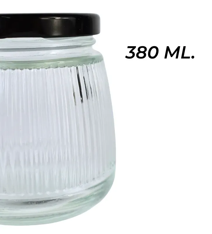 Brocal de vidrio 380 ml tapa negra rayado – Diseño moderno y funcional