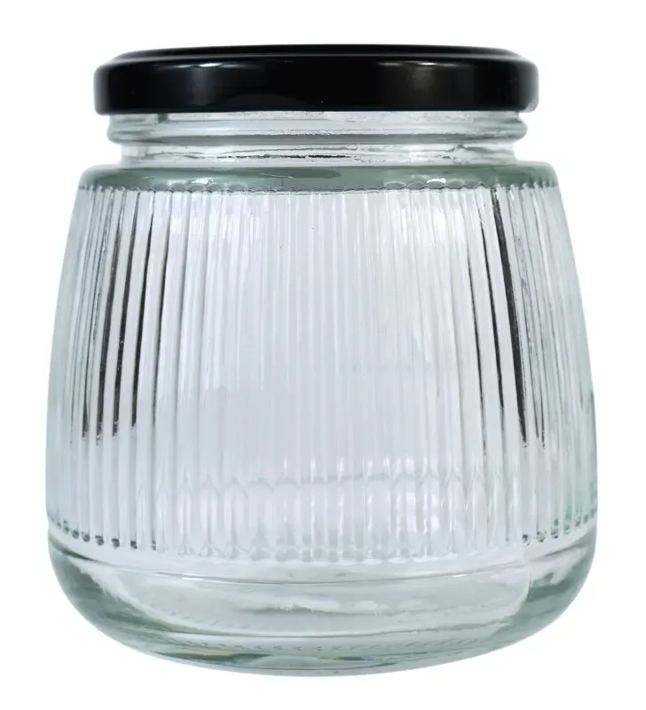Brocal de vidrio 500 ml tapa negra rayado – Práctico y elegante
