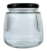 Brocal de vidrio 500 ml tapa negra rayado – Práctico y elegante