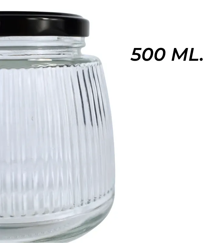 Brocal de vidrio 500 ml tapa negra rayado – Práctico y elegante