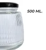 Brocal de vidrio 500 ml tapa negra rayado – Práctico y elegante