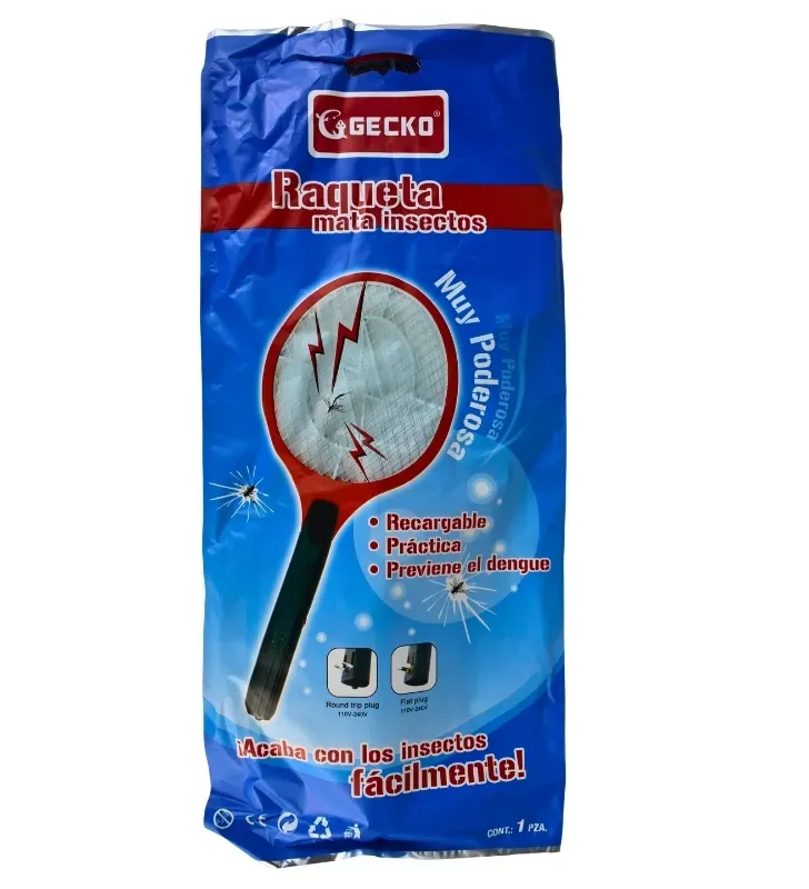 Raqueta eléctrica grande con tomacorriente plegable – Colores Gecko