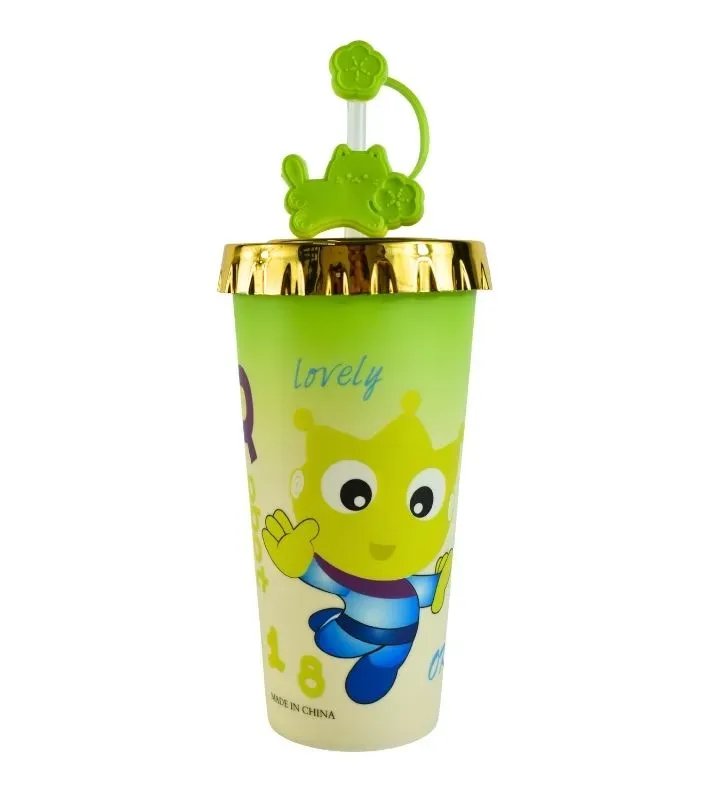 VASO DE PLASTICO CON TAPA DORADA Y POPOTE, DISEÑO Y ESTAMPADO INOVADOR