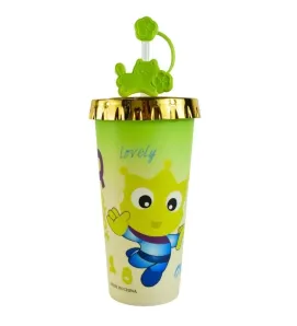 VASO DE PLASTICO CON TAPA DORADA Y POPOTE, DISEÑO Y ESTAMPADO INOVADOR