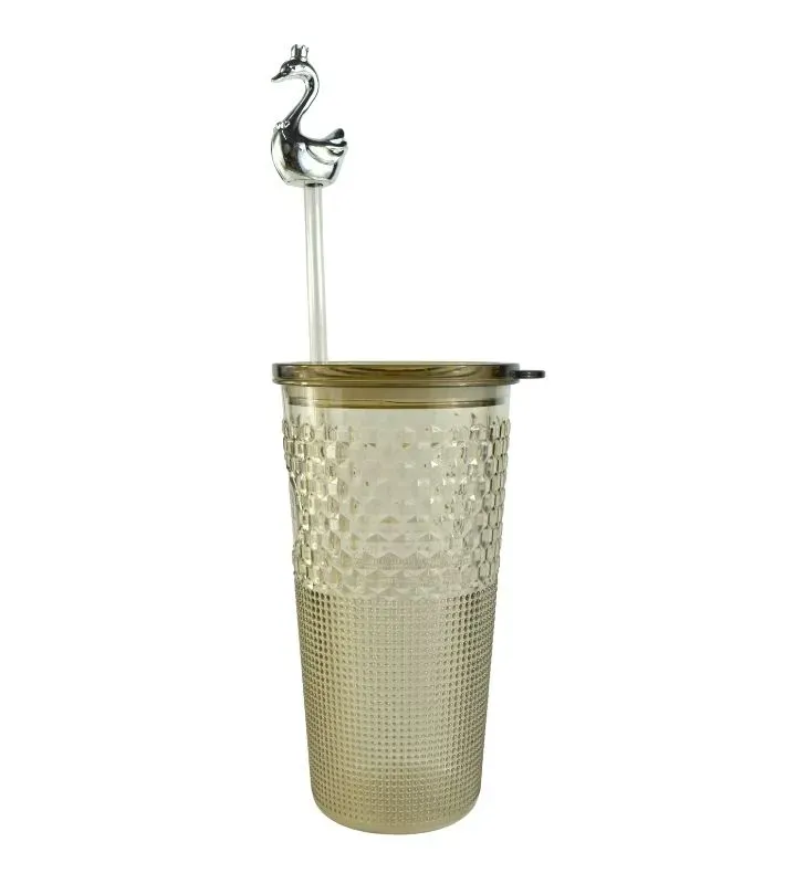 VASO CON TAPA Y POPOTE DE PLASTICO, DISEÑO ELEGANTE, TRASLUCIDO