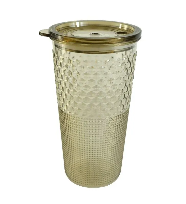 VASO CON TAPA Y POPOTE DE PLASTICO, DISEÑO ELEGANTE, TRASLUCIDO
