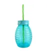 BOTELLA AZUL TRANSPARENTE, CON TAPA Y POPOTE