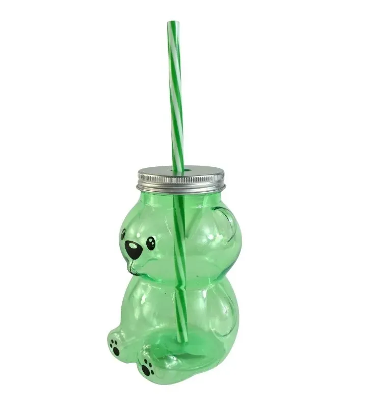 Botella con Tapa Diseño Oso – Plástico con Popote