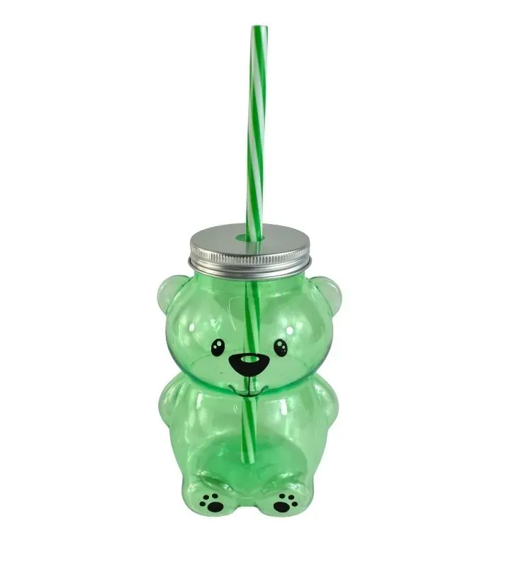 Botella con Tapa Diseño Oso – Plástico con Popote