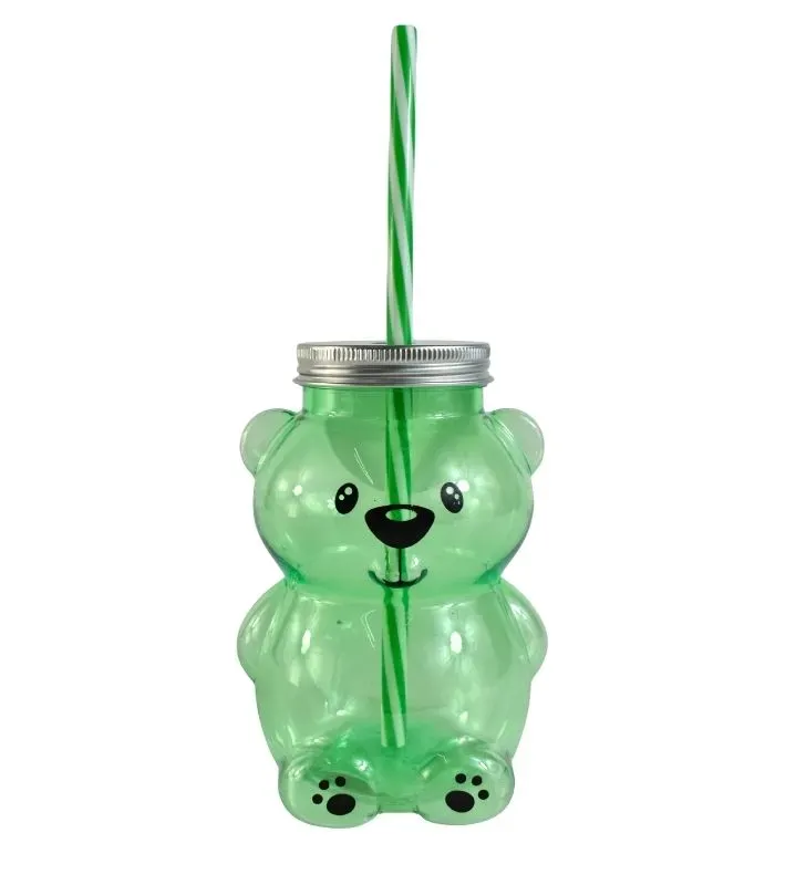 Botella con Tapa Diseño Oso – Plástico con Popote