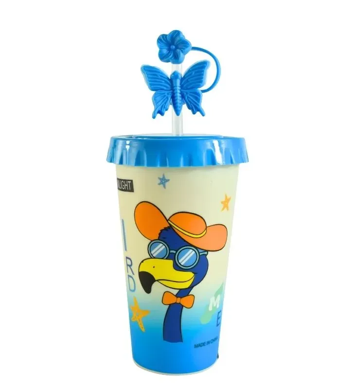 Vaso con Tapa y Popote Diseño Flamingo – Azul y Rosa