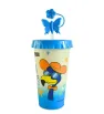 Vaso con Tapa y Popote Diseño Flamingo – Azul y Rosa