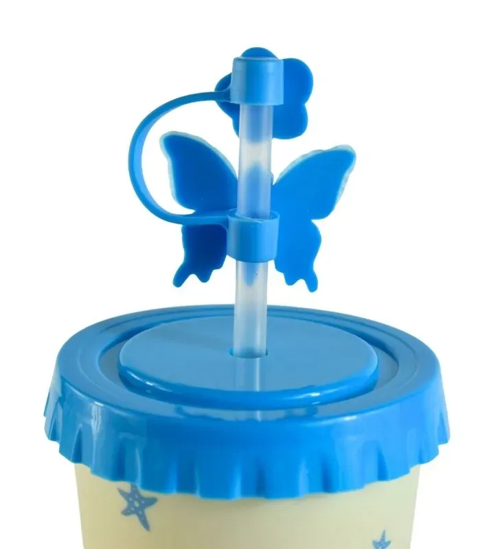 Vaso con Tapa y Popote Diseño Flamingo – Azul y Rosa