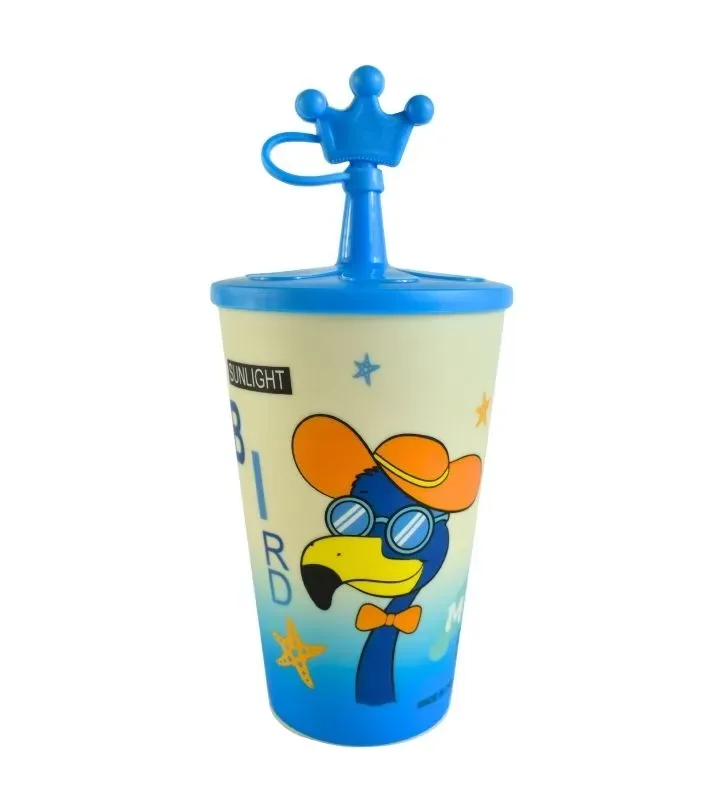 Vaso con Tapa y Popote – Diseño Corona de Plástico Reutilizable