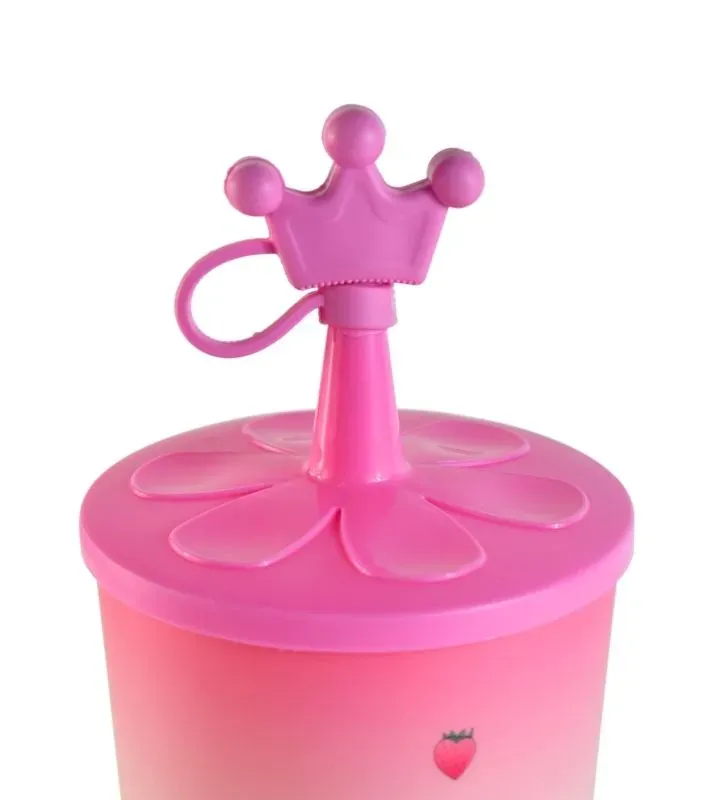 Vaso Rosa con Tapa y Popote – Diseño Corona de Plástico