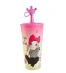 Vaso Rosa con Tapa y Popote – Diseño Corona de Plástico
