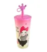 Vaso Rosa con Tapa y Popote – Diseño Corona de Plástico