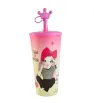 Vaso Rosa con Tapa y Popote – Diseño Corona de Plástico