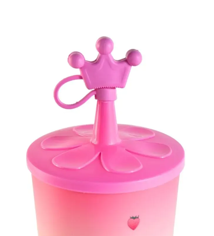 Vaso Rosa con Tapa y Popote – Diseño Corona de Plástico