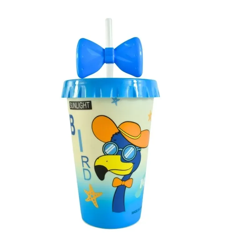 Vaso Azul con Tapa y Popote – Diseño Moño