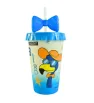 Vaso Azul con Tapa y Popote – Diseño Moño
