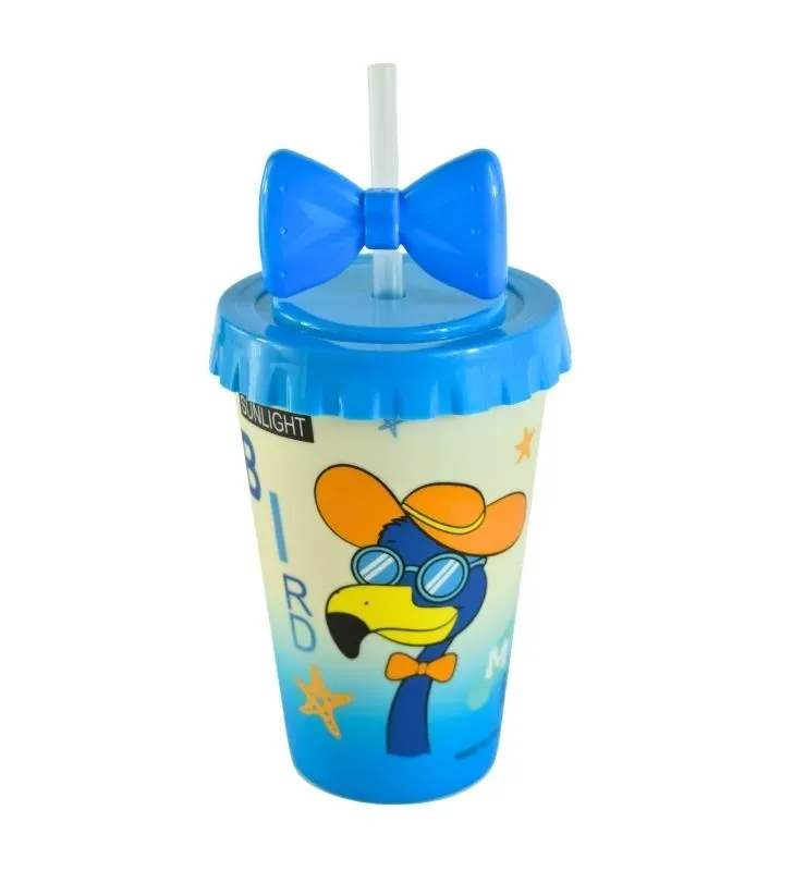 Vaso Azul con Tapa y Popote – Diseño Moño