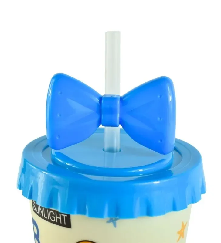 Vaso Azul con Tapa y Popote – Diseño Moño