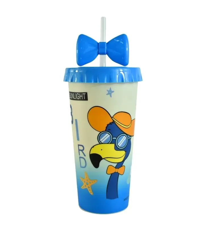 Vaso Azul y Rosado con Tapa y Popote – Diseño Moño