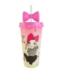 Vaso Azul y Rosado con Tapa y Popote – Diseño Moño