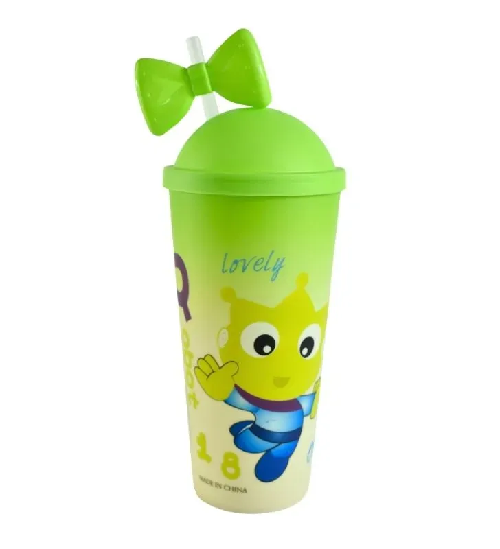 Vaso Verde con Tapa y Popote – Diseño Moño Alien