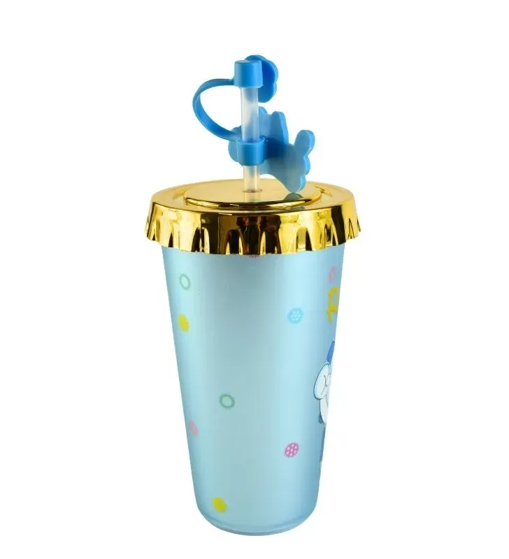 Vaso con Tapa Dorada y Popote – Diseño Gato