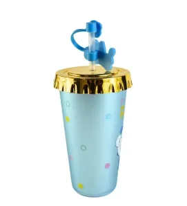 Vaso con Tapa Dorada y Popote – Diseño Gato