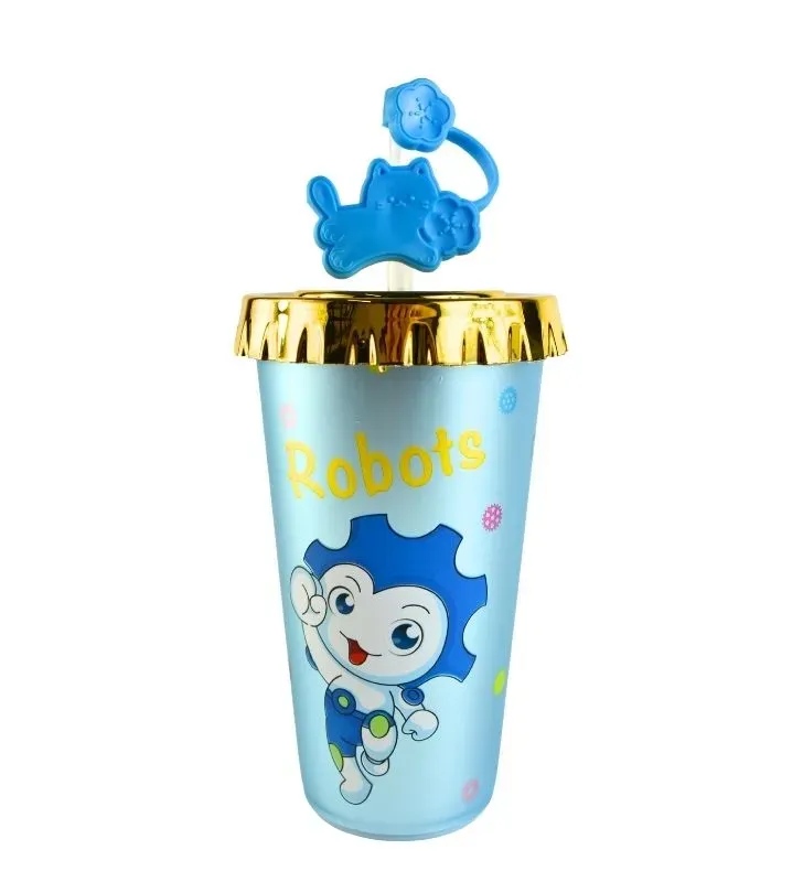 Vaso con Tapa Dorada y Popote – Diseño Gato