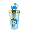 Vaso con Tapa Dorada y Popote – Diseño Gato