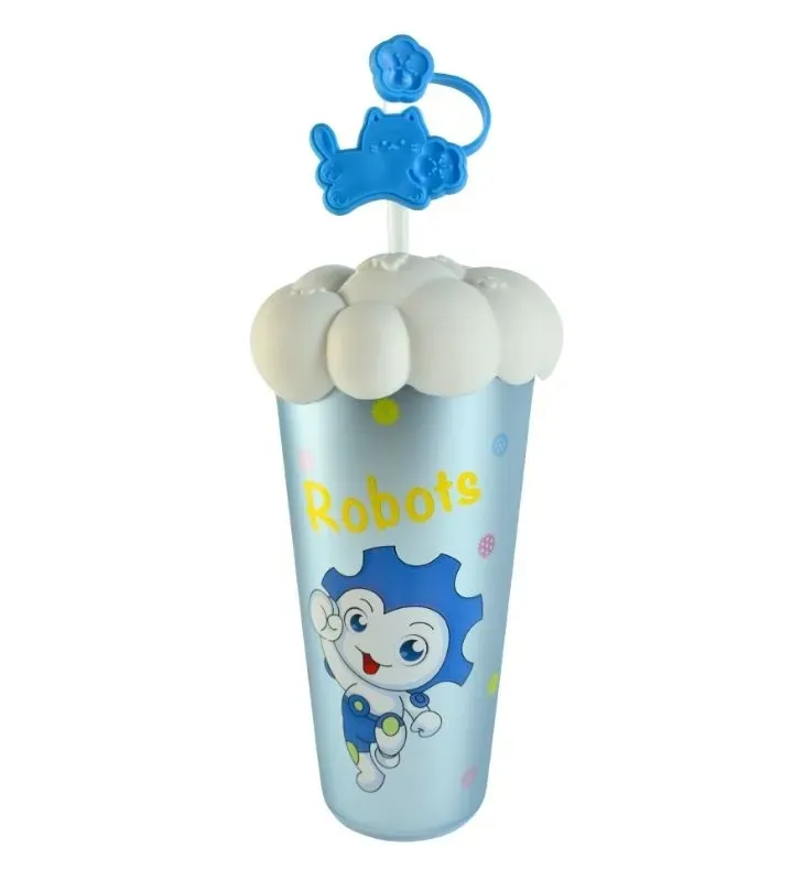 Vaso con Tapa Nude y Popote – Diseño Robots y Gato
