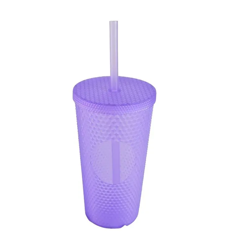 Vaso Morado con Popote – Diseño Diamante