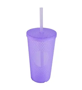 Vaso Morado con Popote – Diseño Diamante