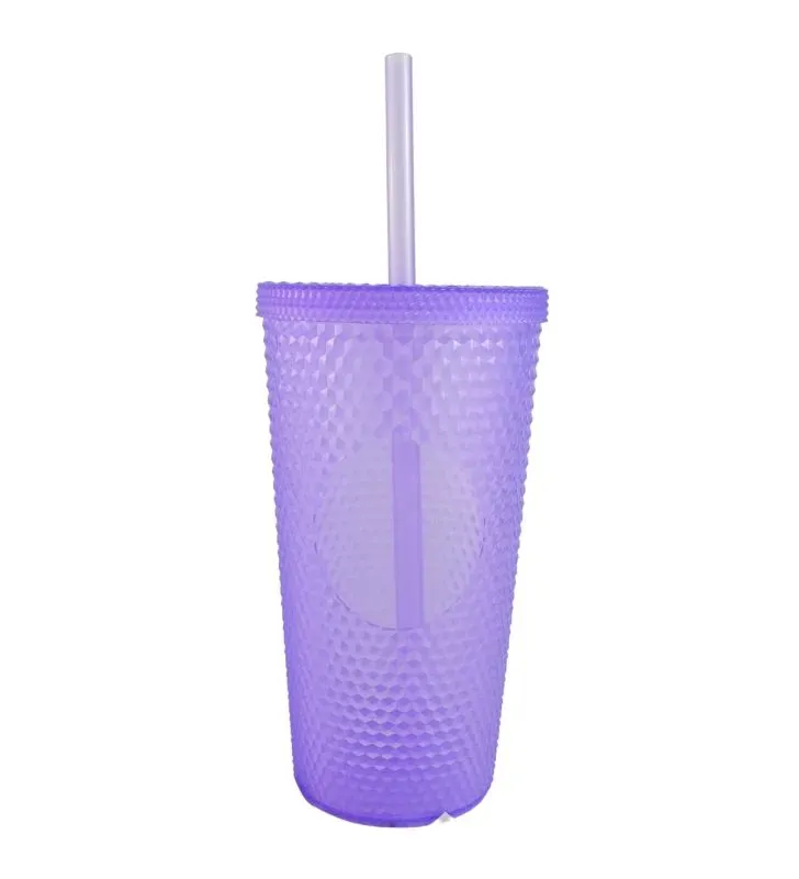 Vaso Morado con Popote – Diseño Diamante