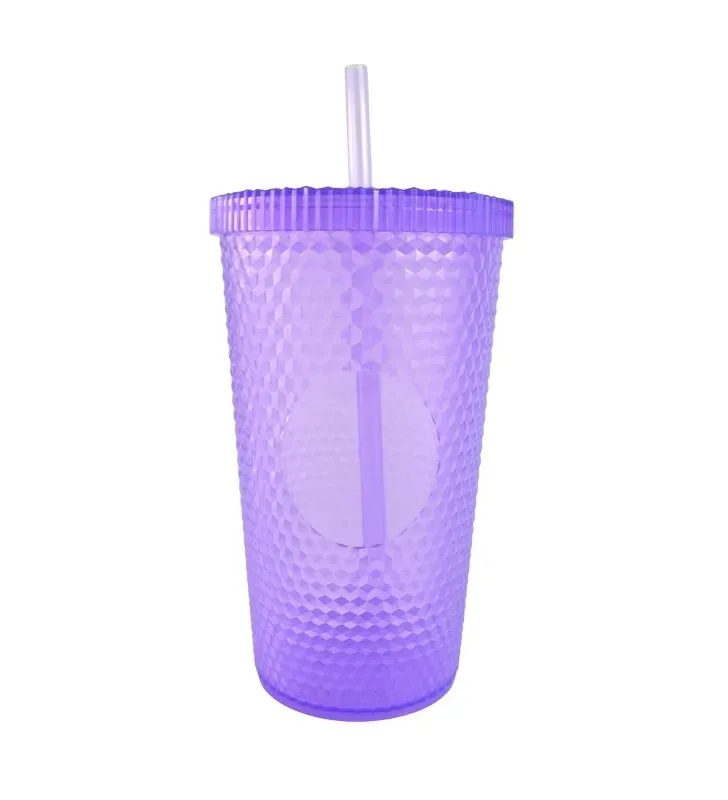 Vaso Morado Grande con Popote – Diseño Diamante