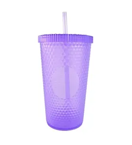 Vaso Morado Grande con Popote – Diseño Diamante