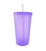 Vaso Morado Grande con Popote – Diseño Diamante