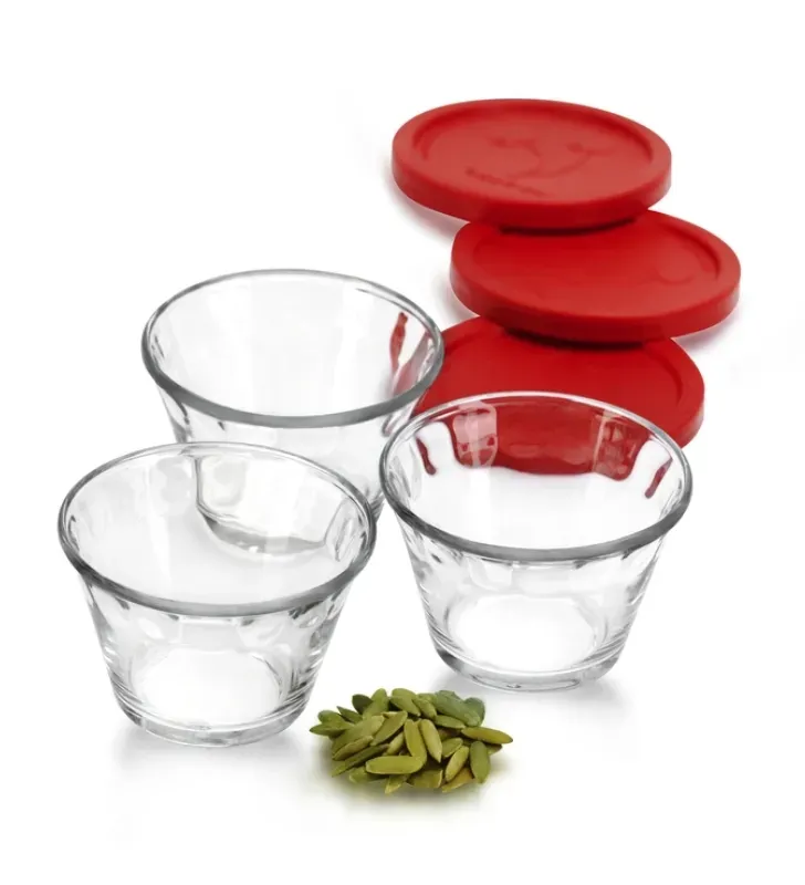 Juego de 3 Flaneras de Cristal Pyr-O-Rey 0485 – 175 ml con Tapa Plástica