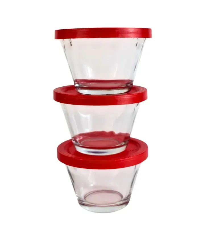 Juego de 3 Flaneras de Cristal Pyr-O-Rey 0485 – 175 ml con Tapa Plástica Juego de 3 Flaneras de Cristal Pyr-O-Rey 0485 – 175 ml con Tapa Plástica