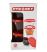 Juego de 3 Flaneras de Cristal Pyr-O-Rey 0485 – 175 ml con Tapa Plástica