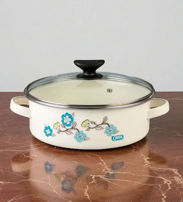 Budinera Recta 26 Crema Liso Fiorella con Tapa Vidrio | Ideal para Postres Caseros CINSA