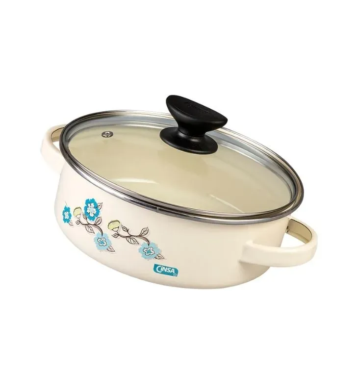 Budinera Recta 26 Crema Liso Fiorella con Tapa Vidrio | Ideal para Postres Caseros CINSA