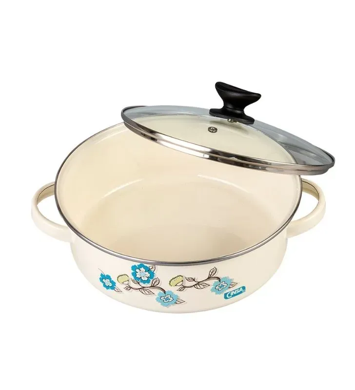 Budinera Recta 26 Crema Liso Fiorella con Tapa Vidrio | Ideal para Postres Caseros CINSA