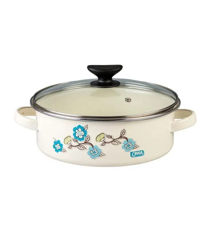 Budinera Recta 26 Crema Liso Fiorella con Tapa Vidrio | Ideal para Postres Caseros CINSA